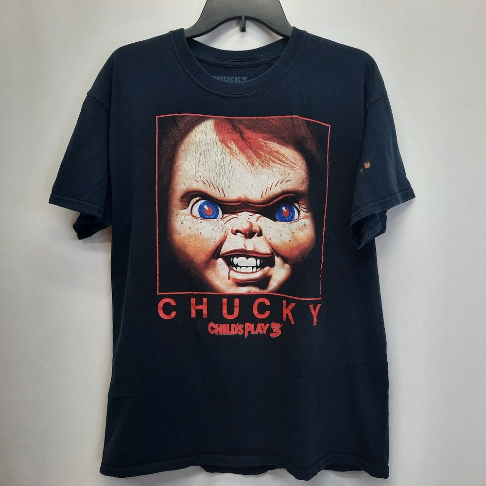 Mens Large Child's Play 3 Chucky T-shirt Halloween Movie Promo Horror 90s Theme